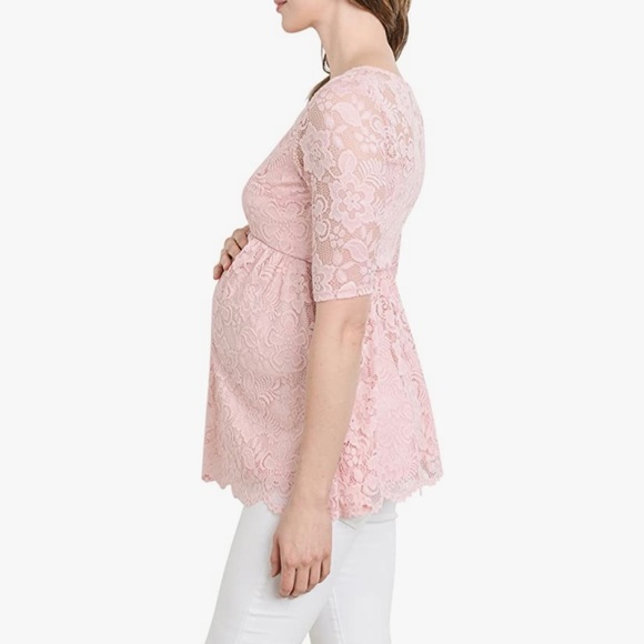 HELLO MIZ Lace Draped Empire Waist Maternity Top, Size Medium - Picture 2 of 14